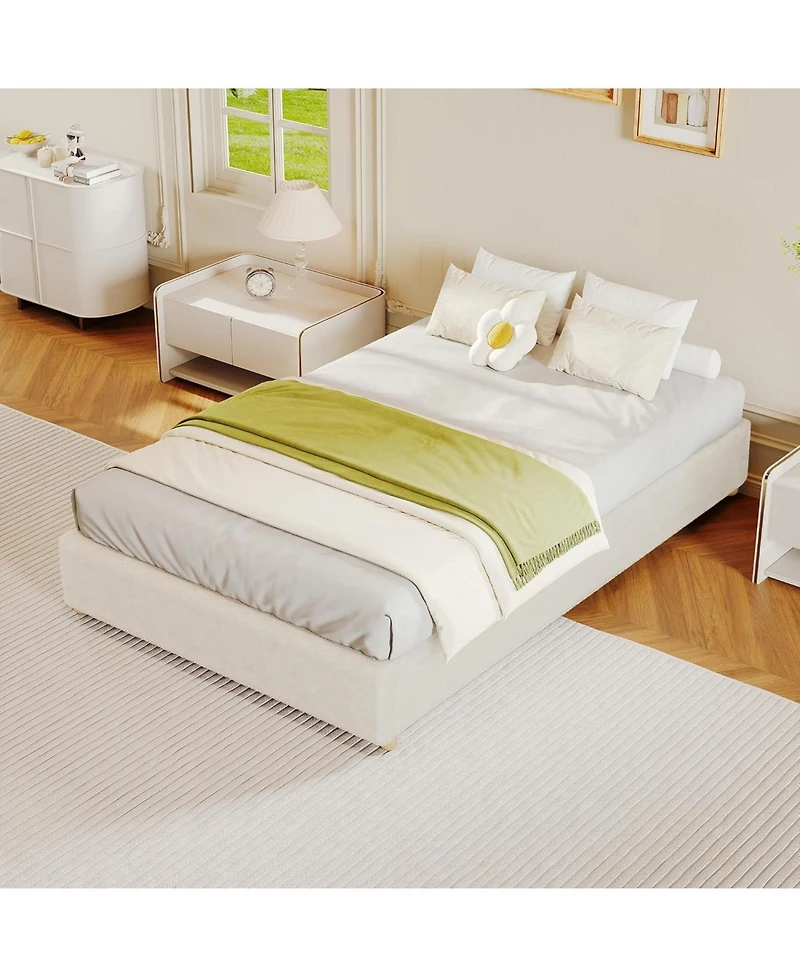 Gaomon Full Cloud Bed Frame – Corduroy Upholstered Low Platform, Solid Wood Legs, No Headboard
