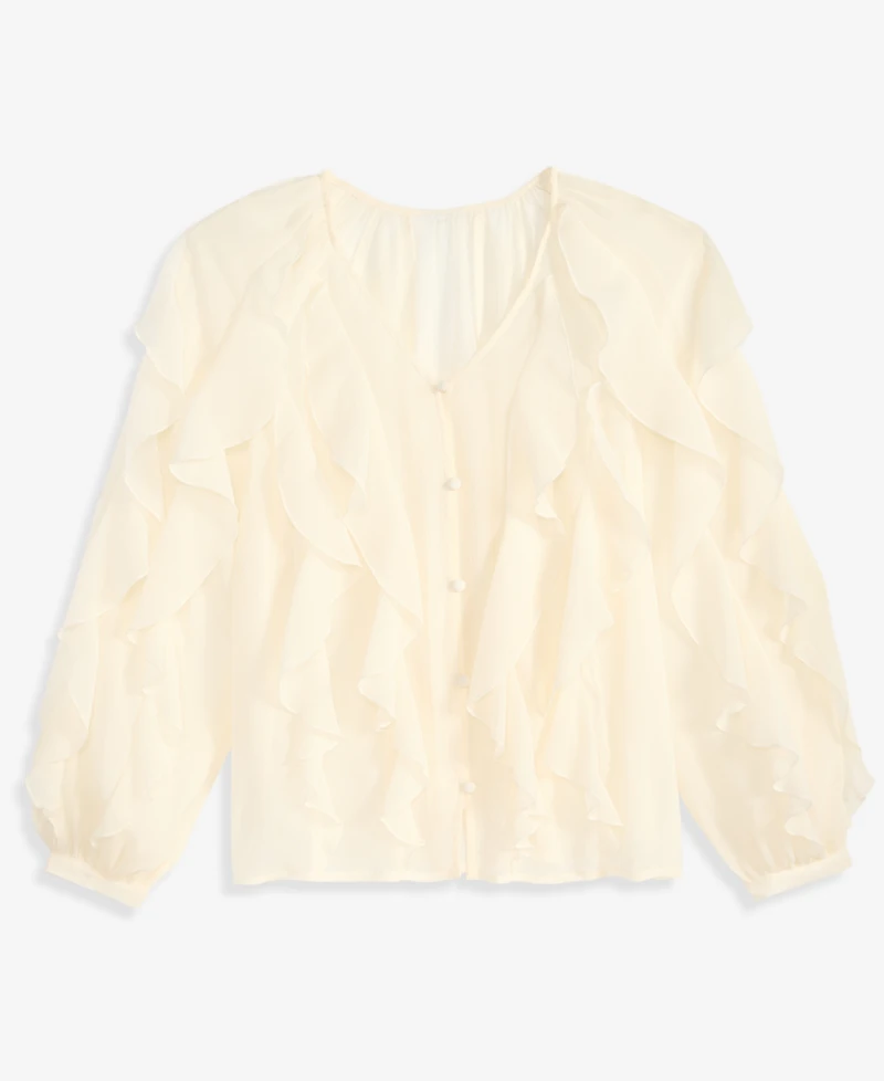 I.n.c. International Concepts Petite V-Neck Ruffled Blouse, Created for Macy's