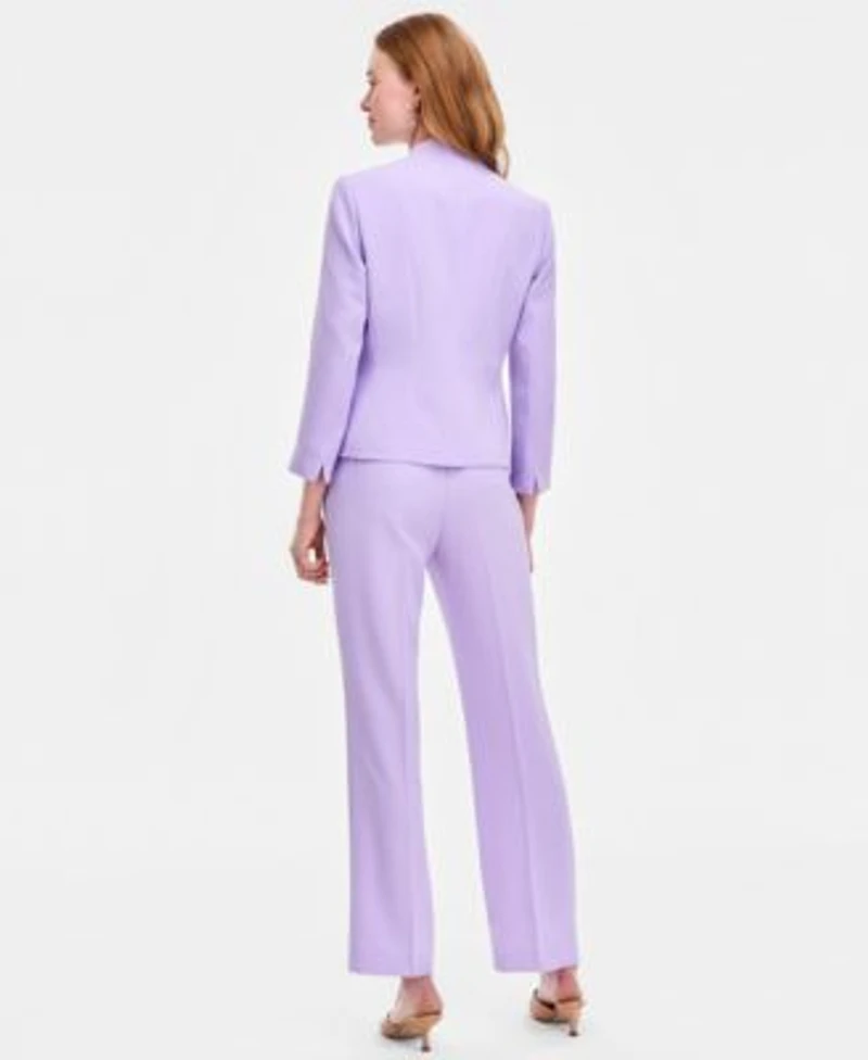 Kasper Womens Seamed Cardigan Jacket Knot Front Sleeveless Top High Rise Straight Leg Pants