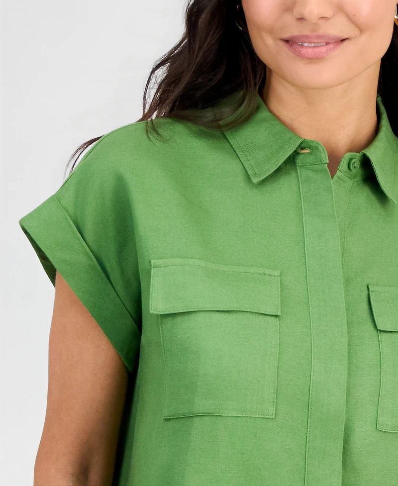 I.n.c. International Concepts Petite Linen-Blend Short-Sleeve Button-Front Shirt, Exclusively at Macy's