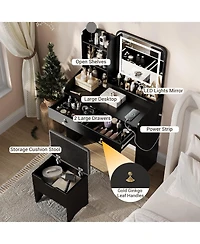 Gaomon Vanity Desk Led Light Mirror and Charging Station Small Makeup Vanities Set for Bedrooms, Apartments, Easy to Assemble