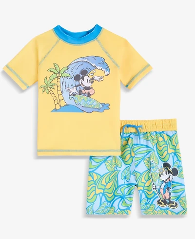 Mickey Mouse Toddler Boys' 2T-4T Short-Sleeve Rashguard & Mesh-Lined Swim Trunks, 2-Piece Set