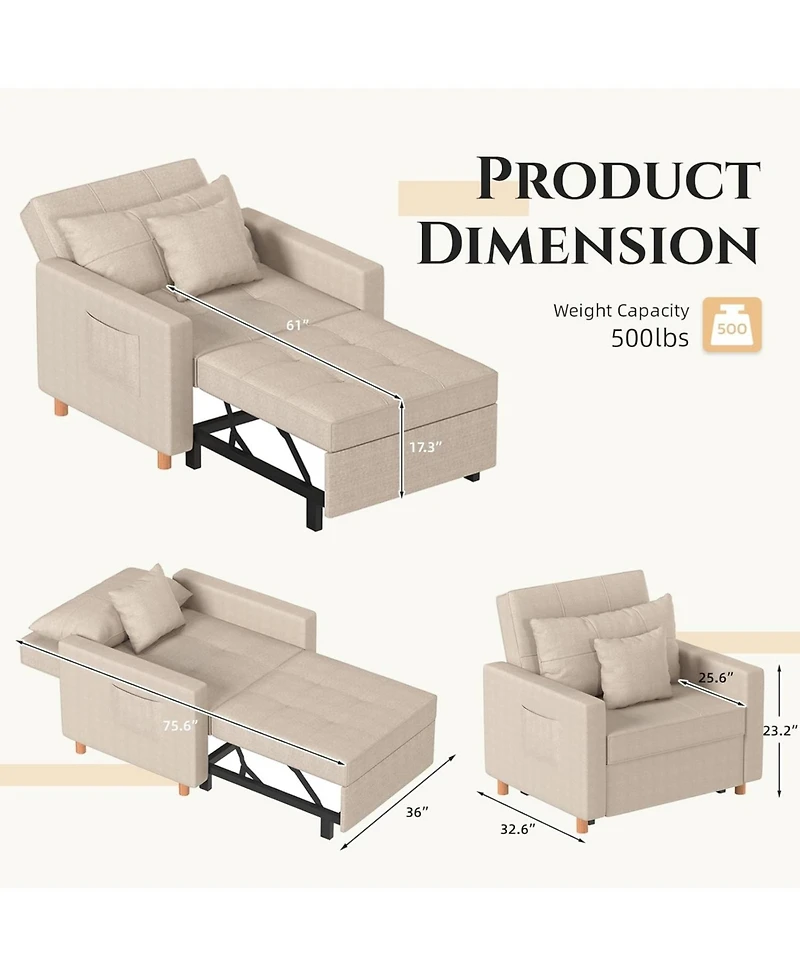 Aecojoy 36" Sleeper Chair, Convertible Chair Bed for Adults, 3-in-1 Pull Out Sofa