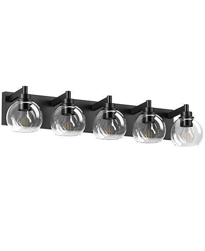Busdays Bathroom Light Fixtures Over Mirror 5-Lights Vanity Light with Clear Globe Glass Shade Black Wall Sconce Vanity Lighting (Bulbs Not Included