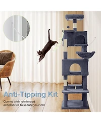 Zeus & Ruta 66in Cat Tree Tower: Large Multi-Cat Climbing, Extended Platform, Hammock, Pet House
