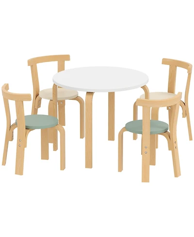 Hongge 5 Piece Kids Table and Chair Set for Ages Three to Eight Solid Wood Play Furniture