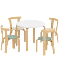 Hongge 5 Piece Kids Table and Chair Set for Ages Three to Eight Solid Wood Play Furniture
