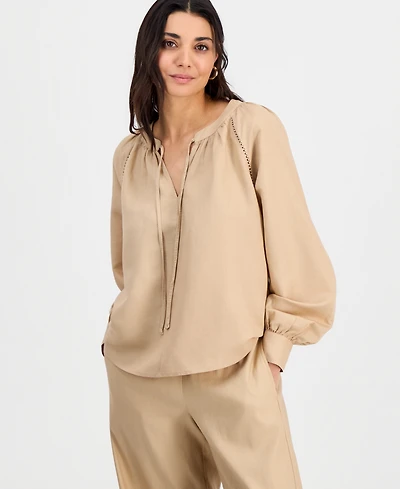 I.n.c. International Concepts Petite Split-Neck Blouson-Sleeve Blouse, Macy's Exclusive