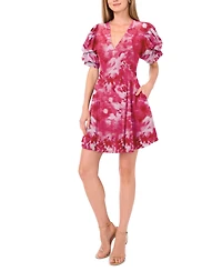 1.state Women's V-Neck Short Bubble Sleeve Mini Dress