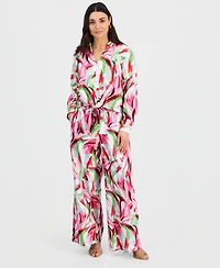 I.n.c. International Concepts Petite Printed Long-Sleeve Tie-Front Blouse, Created for Macy's