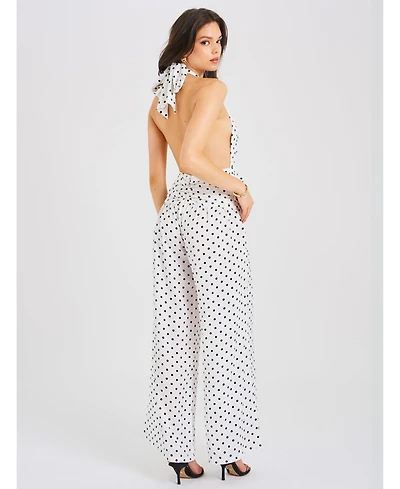 Miss Circle Women's Oriana White Polka Dots Halter Jumpsuit