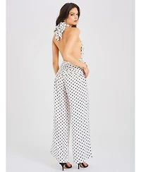 Miss Circle Women's Oriana White Polka Dots Halter Jumpsuit
