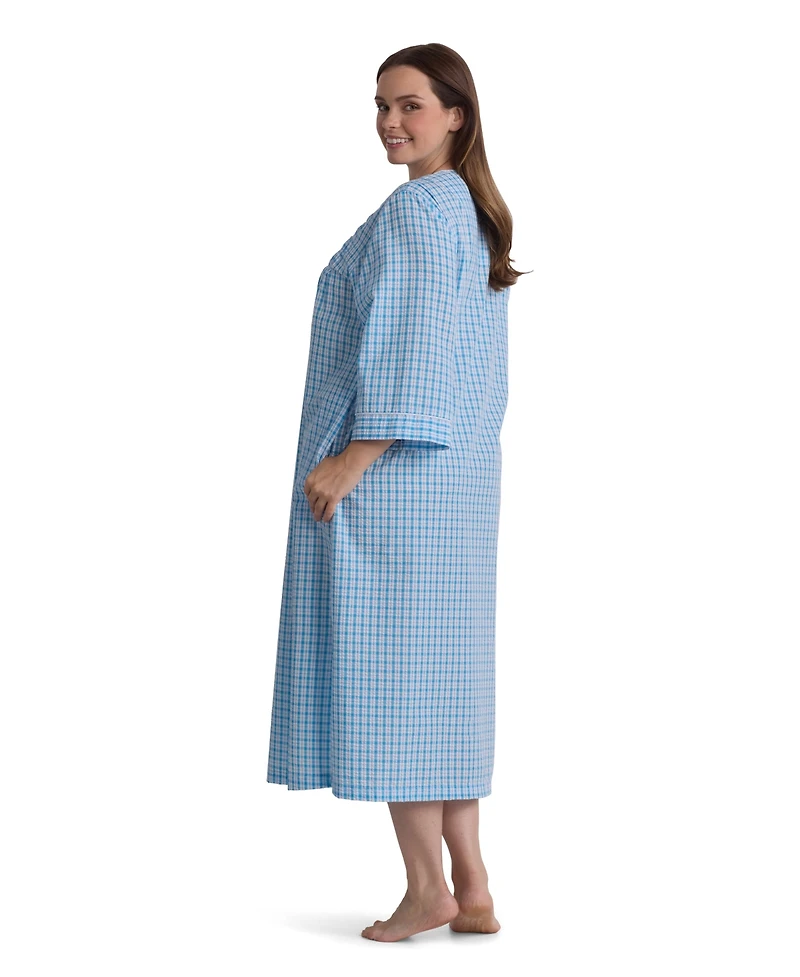 Miss Elaine Plus Window Pane Printed Long Zip Robe