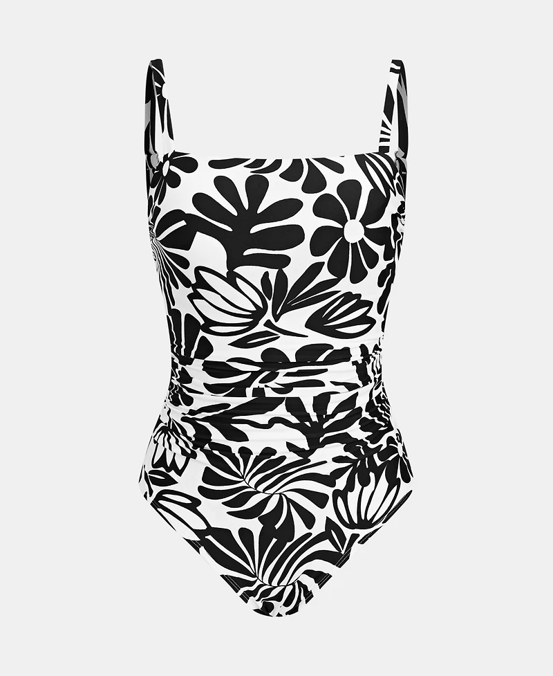 Cupshe Women's Square Neck Ruched Pull-On Adjustable Strap One-Piece Swimsuit