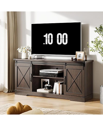 gaomon Farmhouse Tv Stand for up to 65 Inches, Entertainment Center with Sliding Barn Doors and Adjustable Shelf