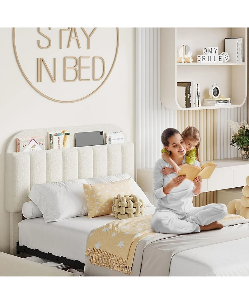 gaomon Bed Frame with Storage Headboard and 2 Drawers, Boucle Upholstered Platform Bed, Modern Frames for Rooms