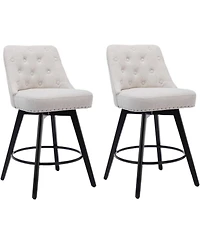 gaomon Bar Stools Set of 2, Modern Swivel Counter Height Bar Stools with Back and Wood Legs, Upholstered Barstools for Kitchen Island, 26" H Seat