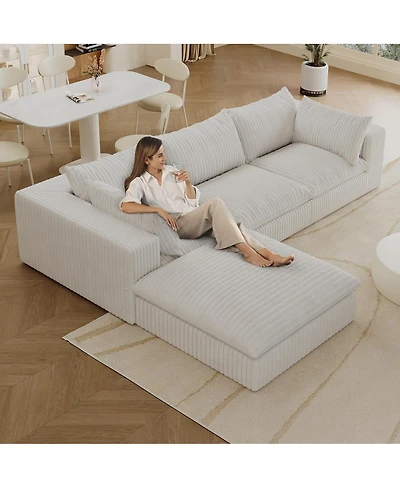 Streamdale Furniture 118.2" Cloud Sofa, Corduroy, Deep Seat, Double-layer, Removable Cushion.