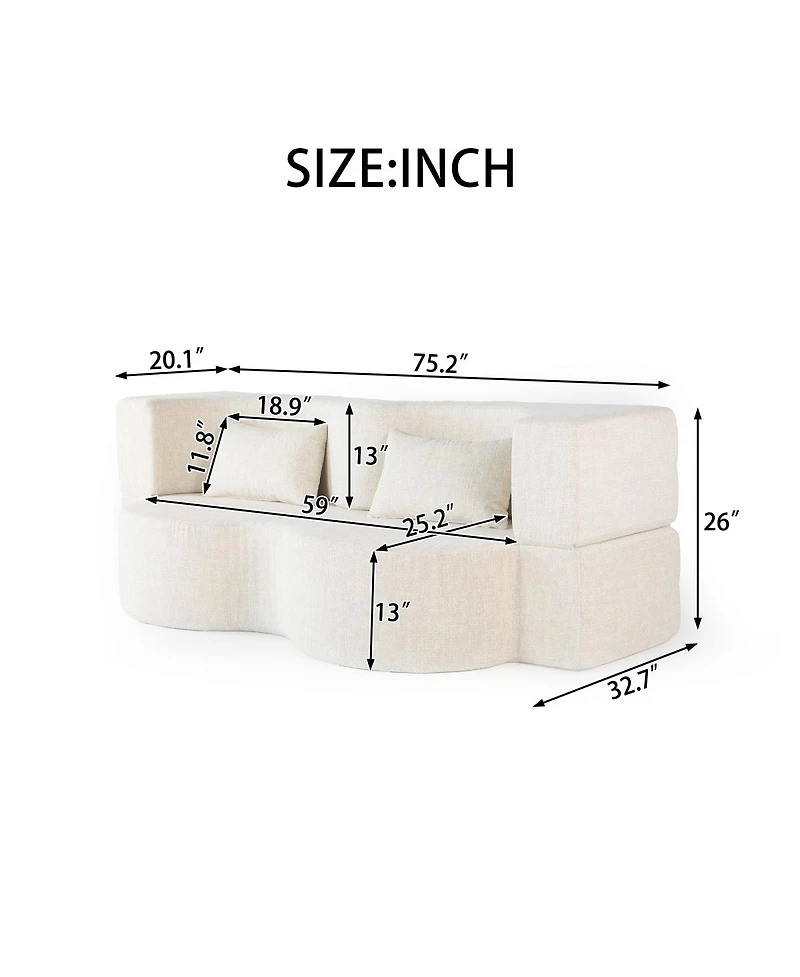 Streamdale Furniture 2-in-1 Foldable Sofa Bed, 75 Inch Folding Couch w/ Memory Foam Mattress & 2 Pillows