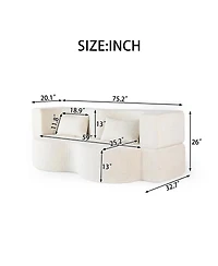 Streamdale Furniture 2-in-1 Foldable Sofa Bed, 75 Inch Folding Couch w/ Memory Foam Mattress & 2 Pillows