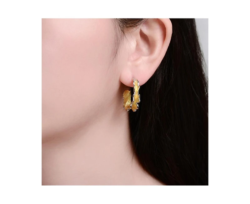 Rachel Glauber Timeless Wavy Hoop Statement Earrings in Two-Toned Gold Plated