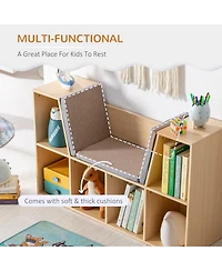 Homcom Kids Cube Organizer with Lounge Chair and Large Cube Shelving, Natural