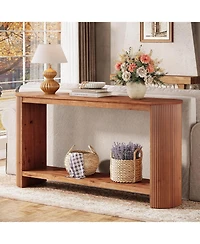 Tribesigns 63" Solid Wood Console Table, Farmhouse 2-Tier Narrow Long Sofa Entryway Table, Easy Assembly