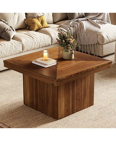 Tribesigns Solid Wood Coffee Table for Living Room, 35.43" Mid Century Modern Square Center Cocktail Table, Farmhouse Accent Tea Cocktail