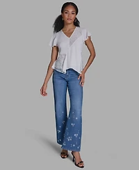 Bcbg Women's Crewneck Flutter-Sleeve Asymmetrical Lace Top