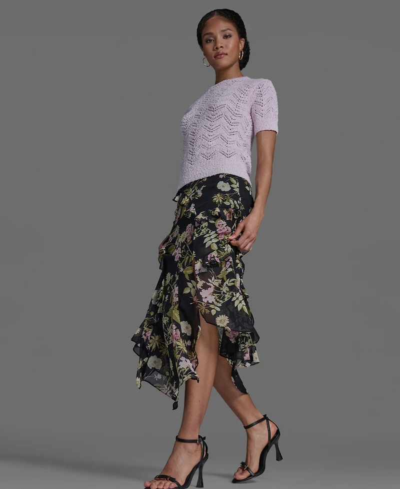 Bcbg Women's Side Zipper Printed Ruffle Maxi Skirt