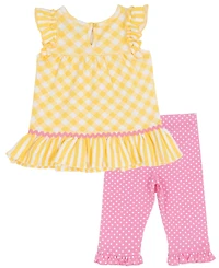 Rare Editions Baby Girls' Check Applique Round Neck Top and Leggings, 2-Piece Set