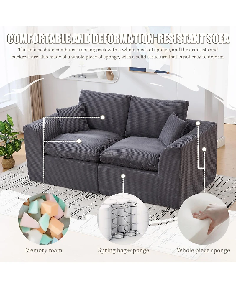 Streamdale Furniture Modular Sectional Sofa Cloud Couch, Comfy Modern 2-Seater with Removable Cushion Covers