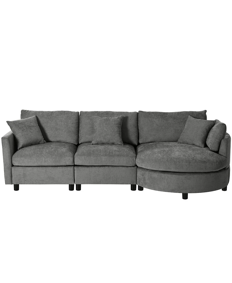 Streamdale Furniture 105" Chenille 3-Piece Sectional Sofa w/ Curved Chaise & 3 Pillows