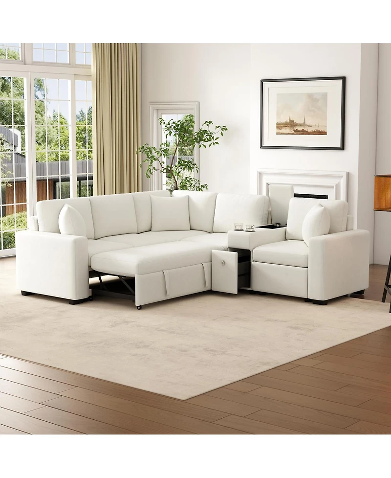 Streamdale Furniture L-shaped Convertible Sofa Bed Modular Sectional with Pull-Out Bed
