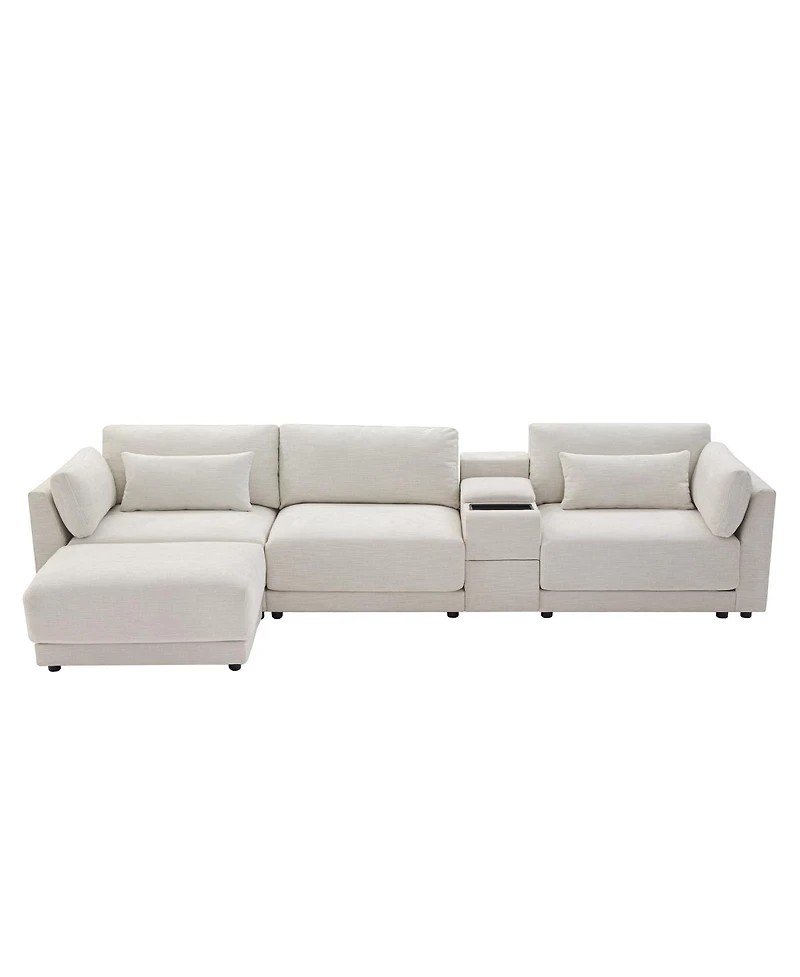 Streamdale Furniture L-Shaped Sectional Sofa with Storage Console, Charger, Ottoman, Wider Cushion