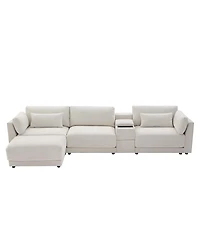 Streamdale Furniture L-Shaped Sectional Sofa with Storage Console, Charger, Ottoman, Wider Cushion