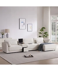 Streamdale Furniture L-Shaped Sectional Sofa with Storage Console, Charger, Ottoman, Wider Cushion