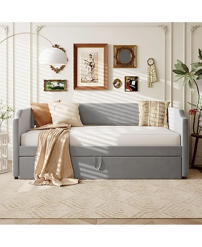 Streamdale Furniture Twin Velvet Upholstered Daybed with Pop Up Trundle