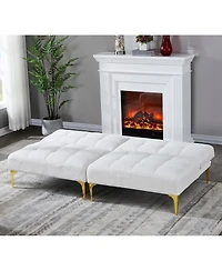 Streamdale Furniture Convertible sofa bed futon with gold metal legs teddy fabric