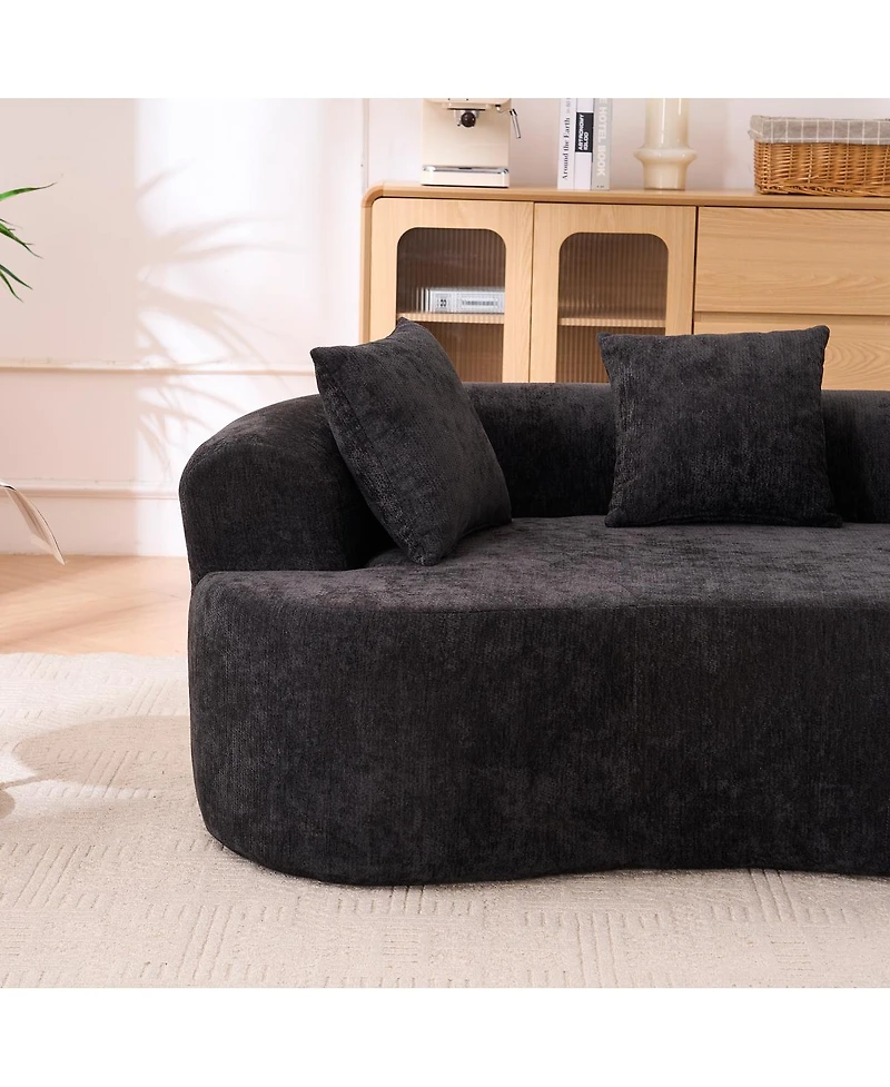 Streamdale Furniture Crescent-shaped, modern self-inflating two-seater sofa with deep cushions (Black chenille)