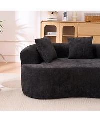 Streamdale Furniture Crescent-shaped, modern self-inflating two-seater sofa with deep cushions (Black chenille)