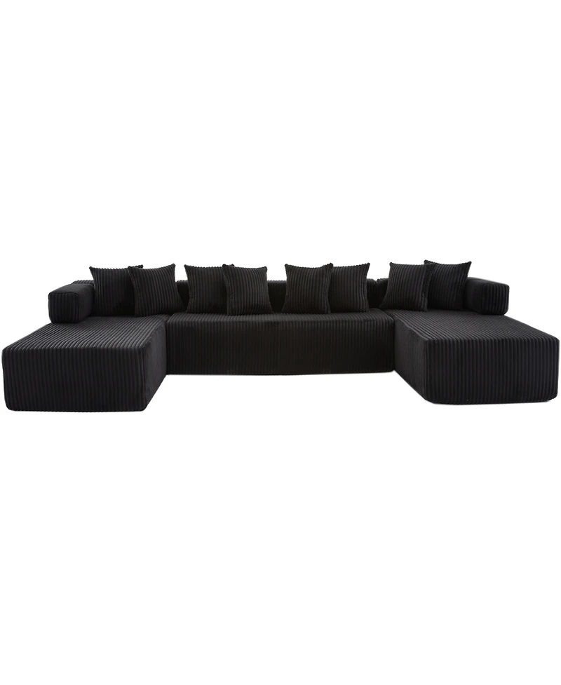 Streamdale Furniture 146" U-Shaped Convertible Sleeper Sectional Sofa, 5 Seats, 8 Pillows