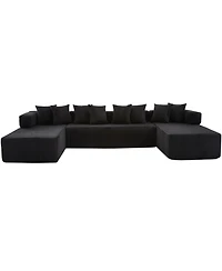 Streamdale Furniture 146" U-Shaped Convertible Sleeper Sectional Sofa, 5 Seats, 8 Pillows