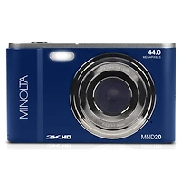 Minolta MND20 44MP 2.7K Quad Hd Digital Camera, Blue, Bundle with 64GB Memory Card, Octopus Tripod, Usb 2.0 Card Reader