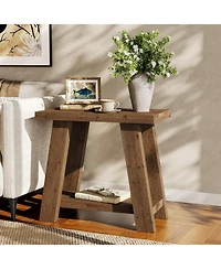 Tribesigns Solid Wood End Table, Small Side Table with 2-Tier Storage Shelf for Living Room, Rectangular Side Table