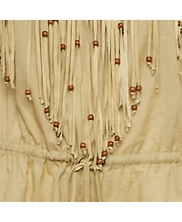 Pre-Owned Dolce & Gabbana Women's Pre-Owned D&g Khaki Cotton & Suede Fringe Detail Sleeveless Top