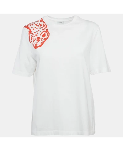 Pre-Owned Salvatore Ferragamo Women's White/red Leopard Print Cotton T-Shirt