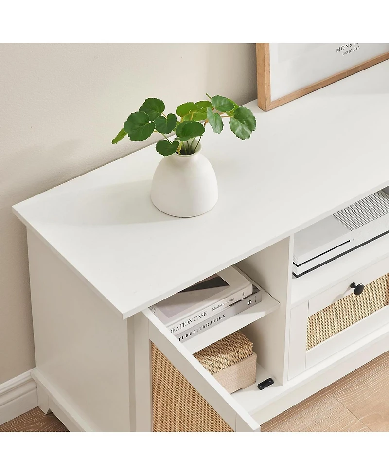 gaomon Tv Stand for 65" Tv, Rattan Entertainment Center Tv Media Console Table, Modern Tv Stand with Storage and Drawer, Tv Console Cabinet