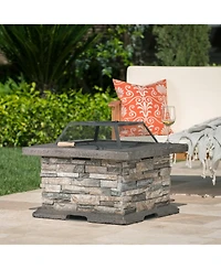 Flynama 28 Inch Square Mgo Fire Pit Outdoor Elegant Design Heat Resistant Iron Fire Bowl No Assembly Required