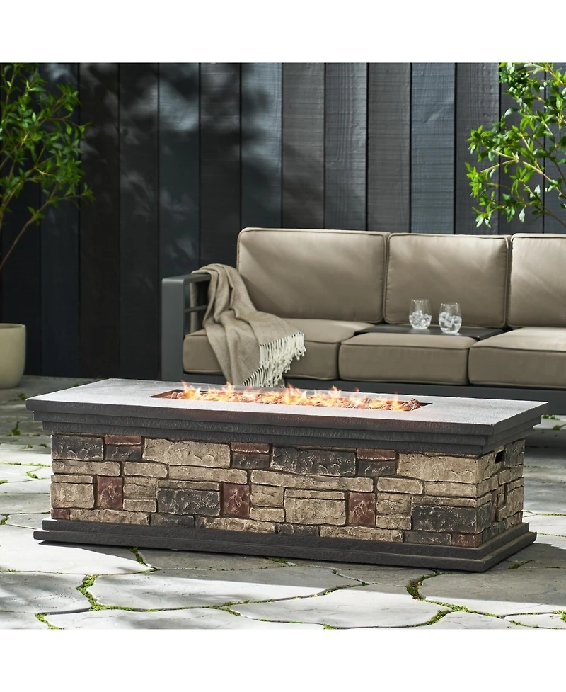 Fire Pits & Outdoor Heaters Rectangle Mgo Fire Pit 50000 Btu 56.25W x26D x17.25H Lightweight Concrete Faux Stone Propane Only